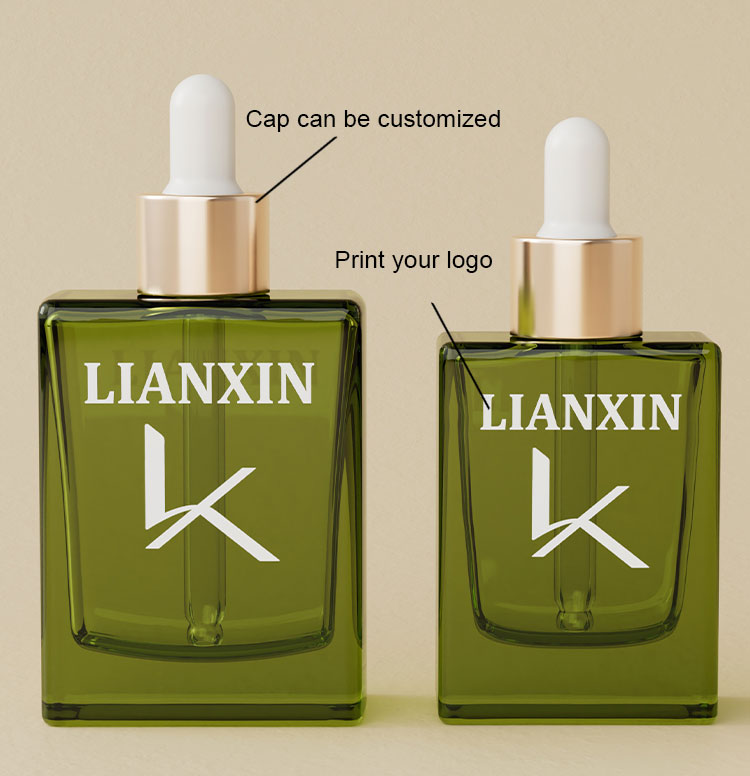 Flat Shoulder Square Dropper Bottles Custom Details